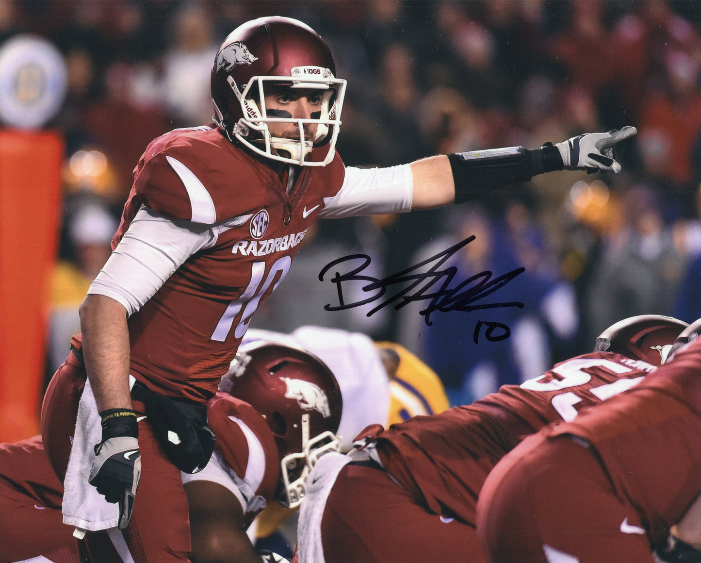 Brandon Allen #10 Red Jersey Directing Motion Autograph Photo Arkansas Razorbacks Football 10" x 8" with COA