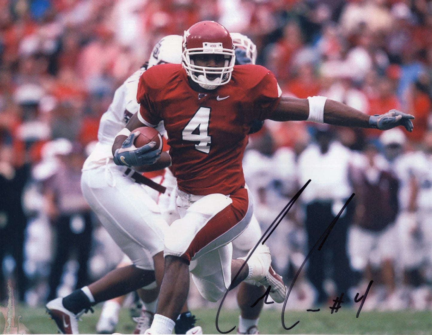 Cedric Cobbs #4 Red Jersey Autograph Photo Arkansas Razorbacks Football 11" x 8.5"