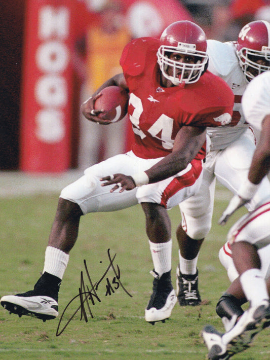 Madre Hill #34 Red Jersey Alabama Game Autograph Photo Arkansas Razorbacks Football 8.5" x 11"