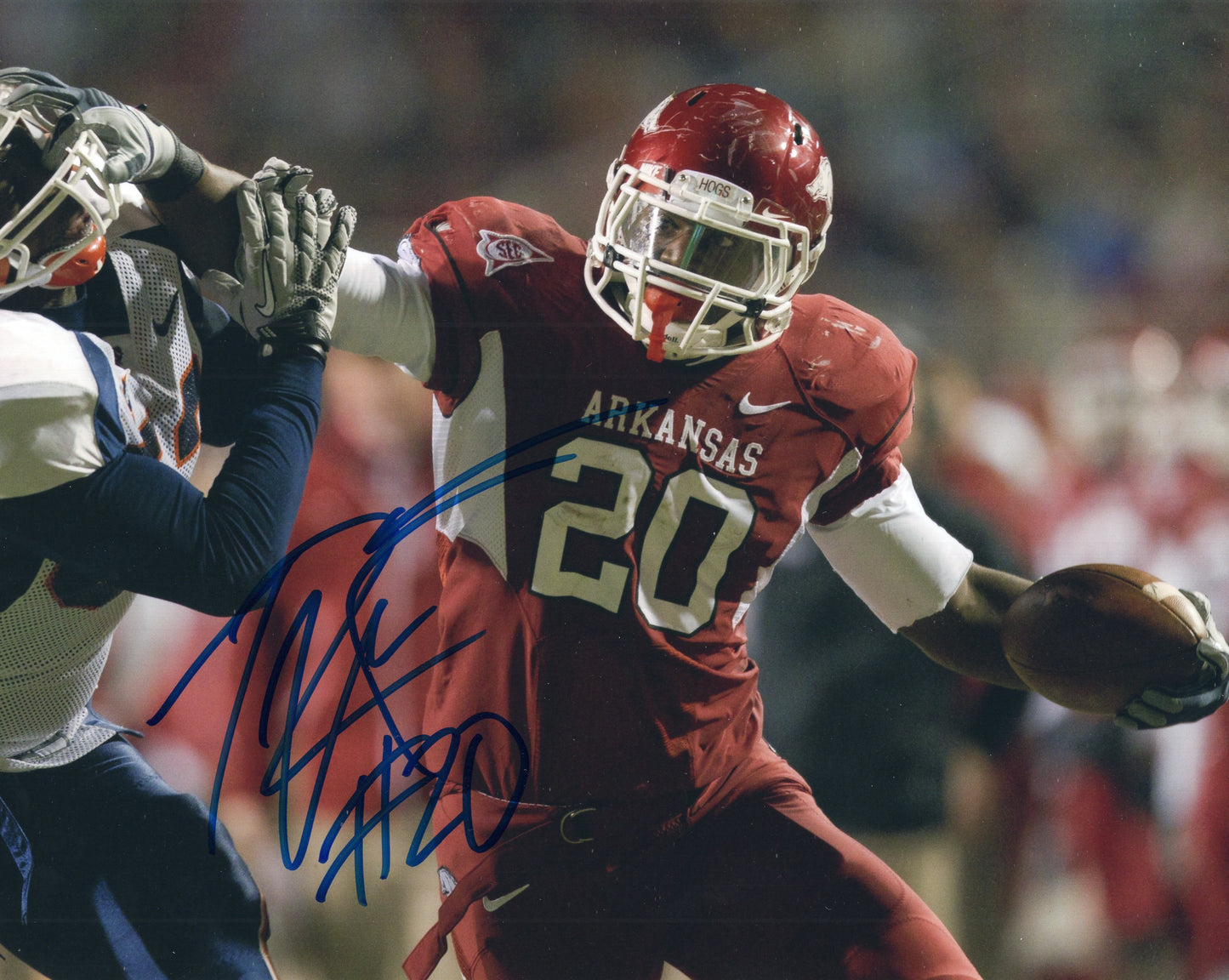 Ronnie Wingo Jr #20 Red Jersey Autograph Photo Arkansas Razorbacks Football 10" x 8"