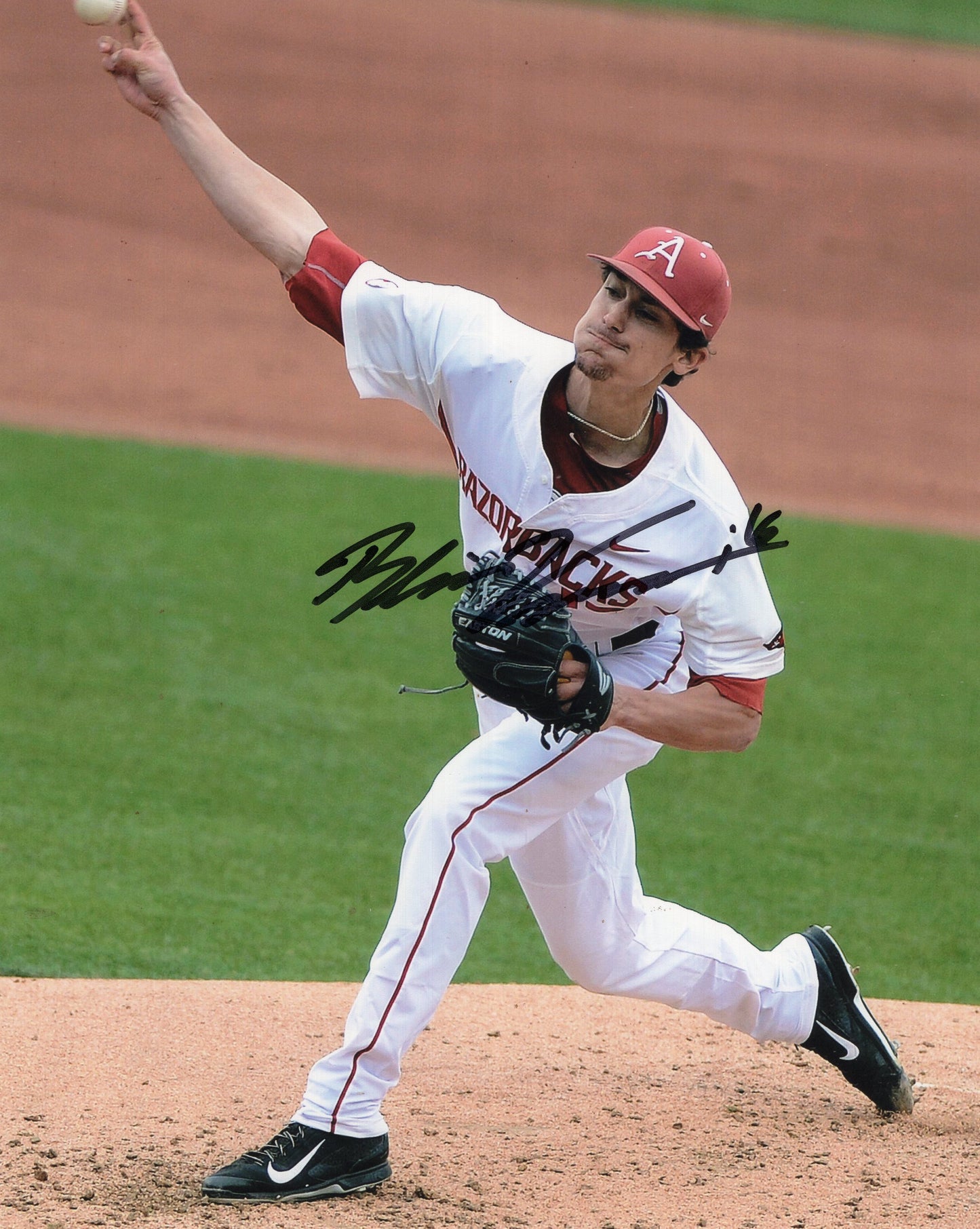 Blaine Knight #16 White Jersey Autograph Photo Arkansas Razorbacks Baseball 8" x 10" with COA