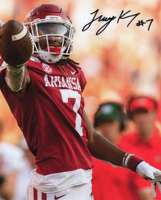 Trey Knox #7 Red Jersey Autograph Photo Arkansas Razorbacks Football 8.5" x 11"