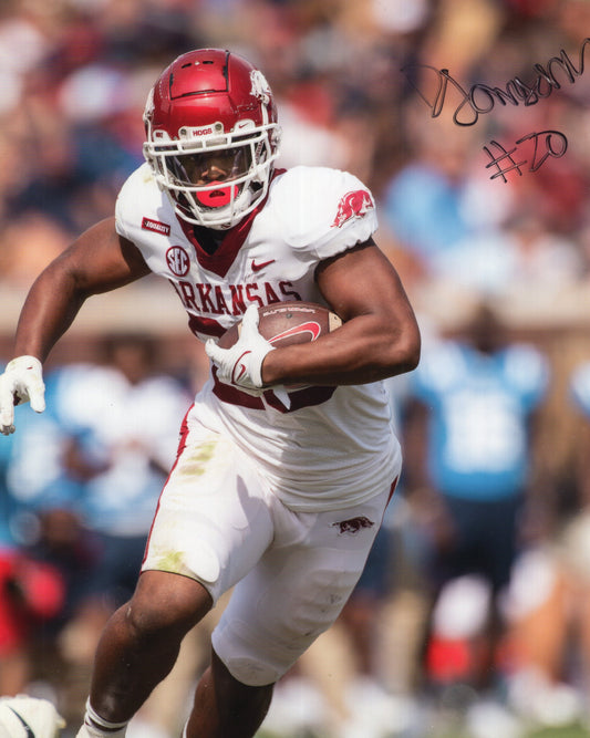 Dominique Johnson #20 White Jersey Autograph Photo Arkansas Razorbacks Football 8.5" x 11"