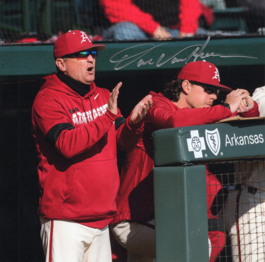 Coach Dave Van Horn Dugout Autograph Photo Arkansas Razorbacks Baseball 8.5" x 11"