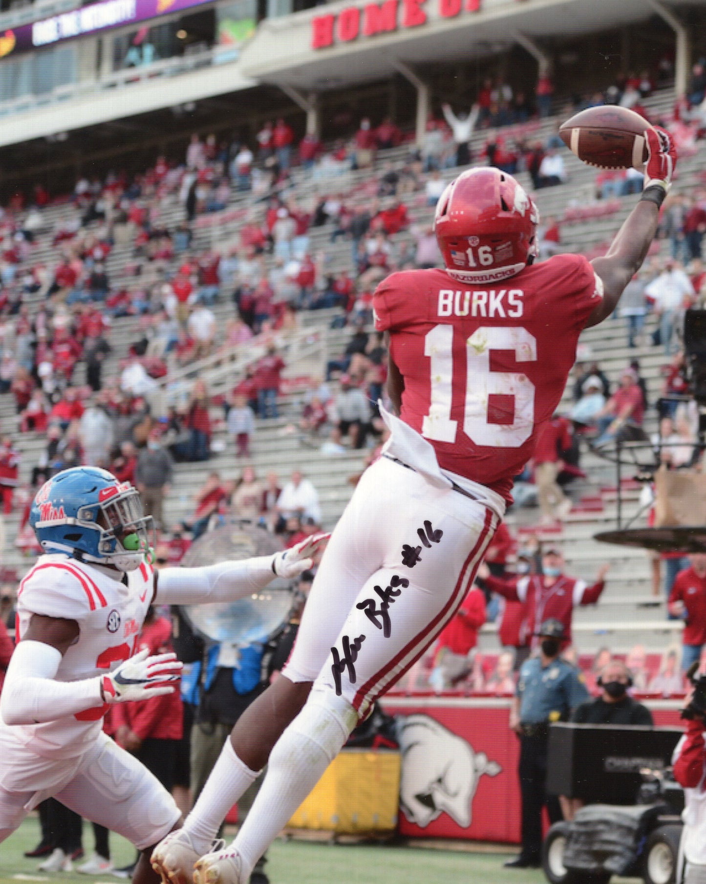 Treylon Burks #16 Red Jersey Autograph Photo Arkansas Razorbacks Football 8.5" x 11"