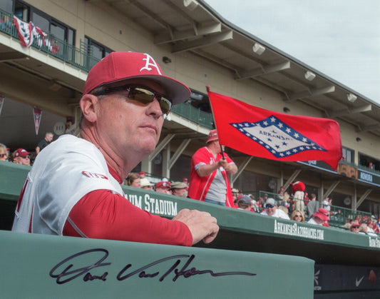 Coach Dave Van Horn State of Arkansas Flag Autograph Photo Arkansas Razorbacks Baseball 11" x 8.5"