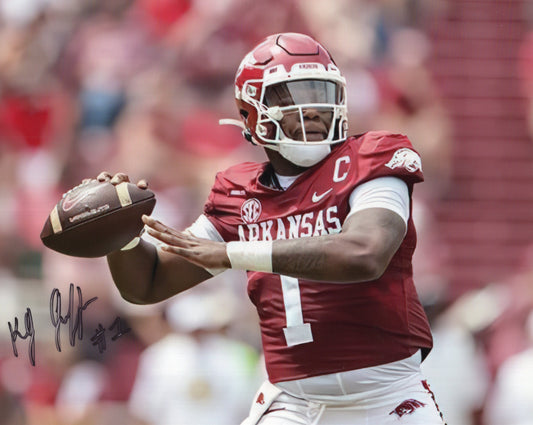 KJ Jefferson #1 Red Jersey Autograph Photo Arkansas Razorbacks Football 11" x 8.5"