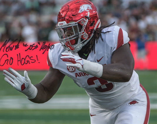 McTelvin Sosa Agim Go Hogs Inscription Autograph Photo Arkansas Razorbacks Football 11" x 8.5"