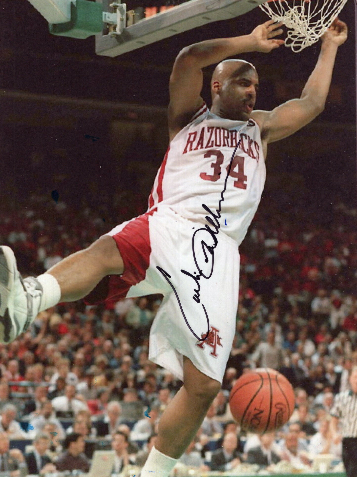 Corliss Williamson Autograph Photo White Jersey Arkansas Razorbacks Men's Basketball 8.5" x 11"