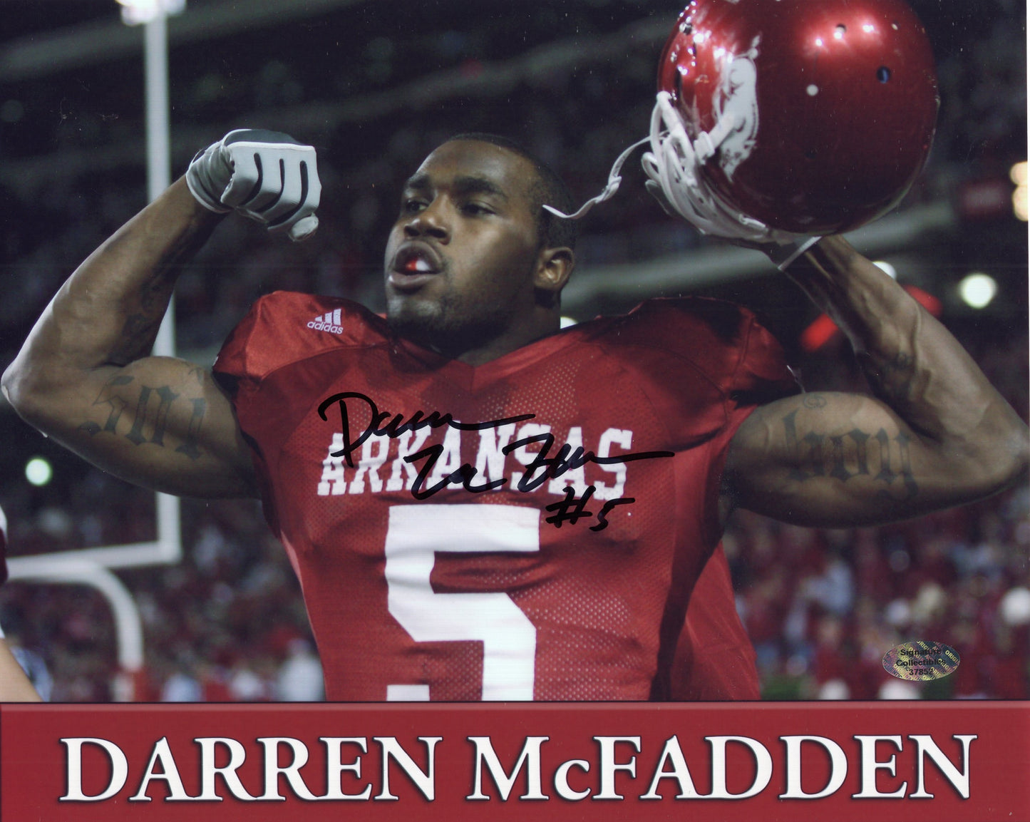 Darren McFadden #5 Red Jersey Autograph Photo Arkansas Razorbacks Football 10" x 8"