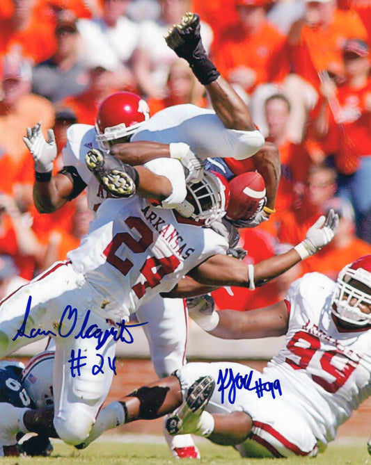 Sam Olajabutu #24 & Keith Jackson Jr #99 Dual Autograph Photo Arkansas Razorbacks Football 8" x 10"