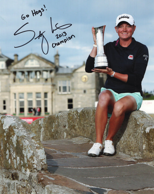 Stacy Lewis 2013 Women's British Open Champion Autograph Photo LPGA Golf 8.5" x 11" with Go Hogs Inscription