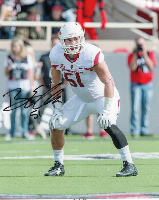 Brooks Ellis #51 White Jersey Autograph Photo Arkansas Razorbacks Football 8.5" x 11"