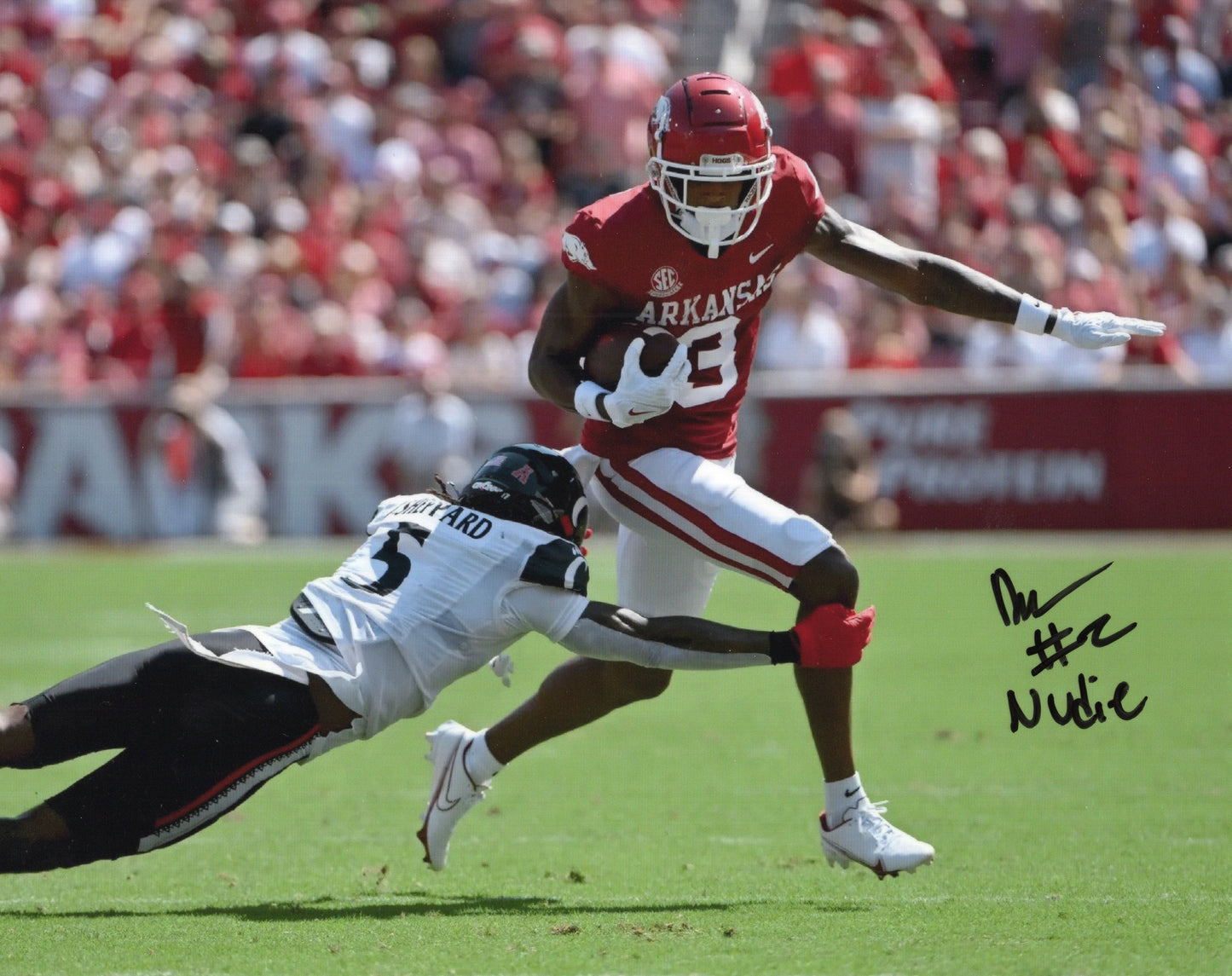 Dwight McGlothern #2 Nudie Inscription Red Jersey Autograph Photo Arkansas Razorbacks Football 11" x 8.5"