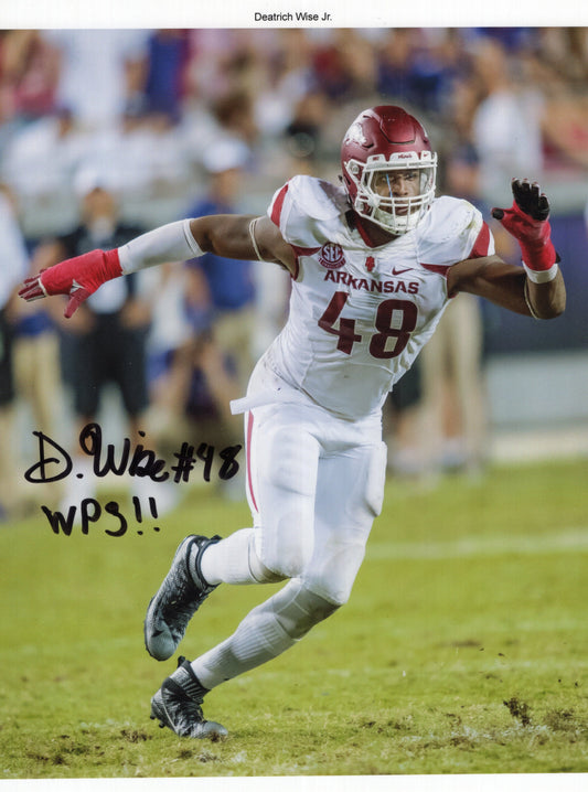 Deatrich Wise Jr. #48 WPS Inscription White Jersey Autograph Photo Arkansas Razorbacks Football