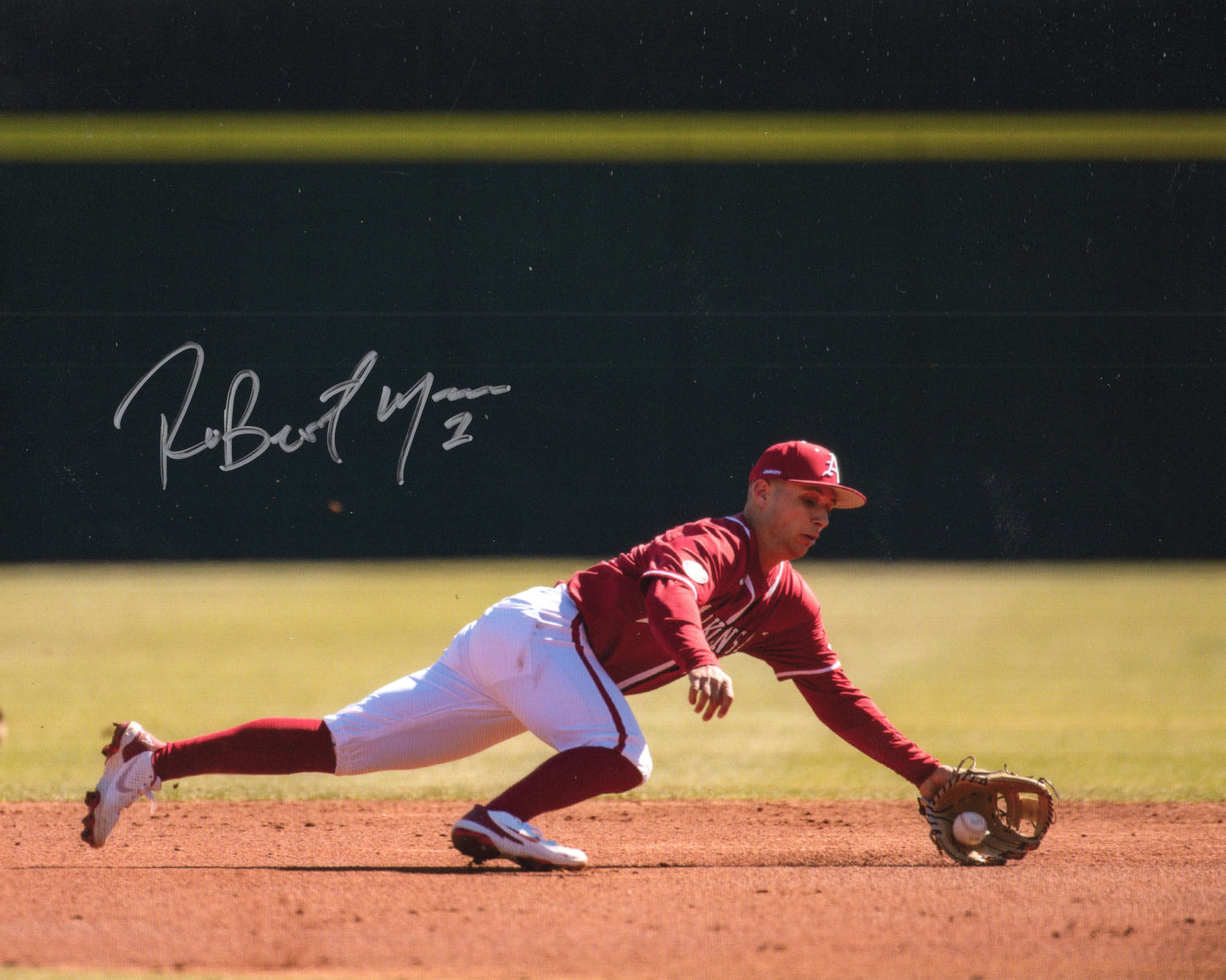 Robert Moore #1 Red Jersey Autograph Photo Arkansas Razorbacks Baseball 11" x 8.5"