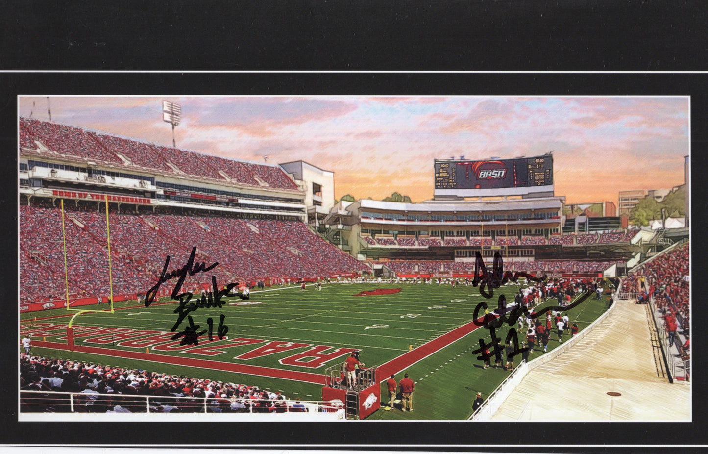 Treylon Burks #16 & Jalen Catalon #1 Dual Autograph Razorback Stadium Photo Arkansas Razorbacks Football 12" x 7"