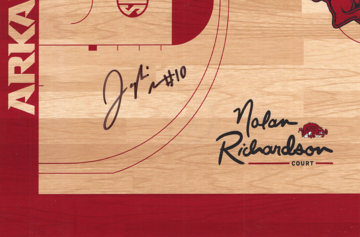 Jaylin Williams #10 Autograph Nolan Richardson Court Photo Arkansas Razorbacks Men's Basketball 8.5" x 5.5"