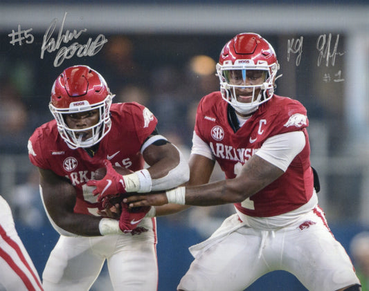 KJ Jefferson #1 & Raheim "Rocket" Sanders #5 Dual Autograph Photo Arkansas Razorbacks Football 11" x 8.5"