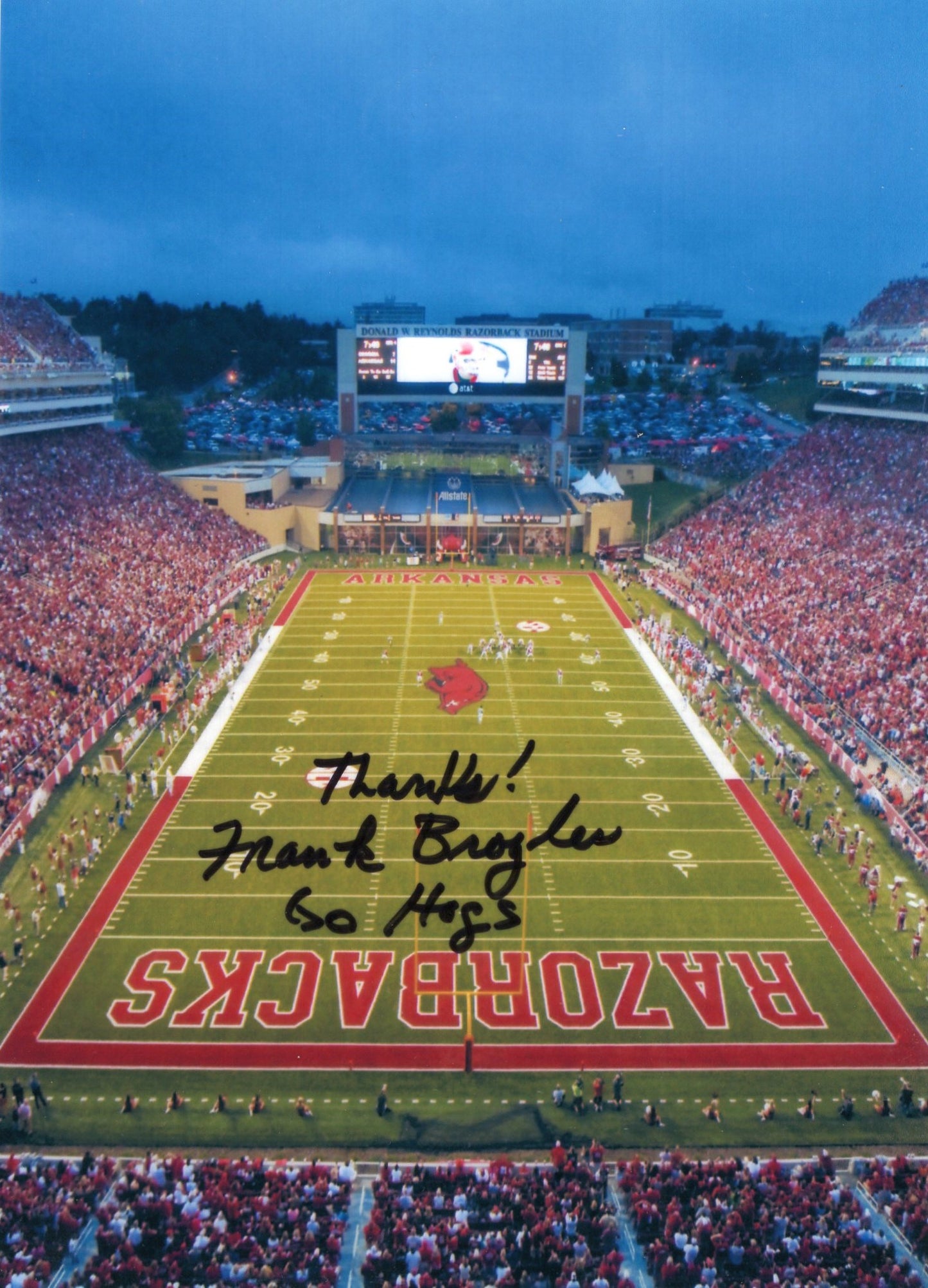 Coach Frank Broyles Razorback Stadium Go Hogs Inscription Autograph Photo Arkansas Razorbacks Football 5.75" x 8.5"