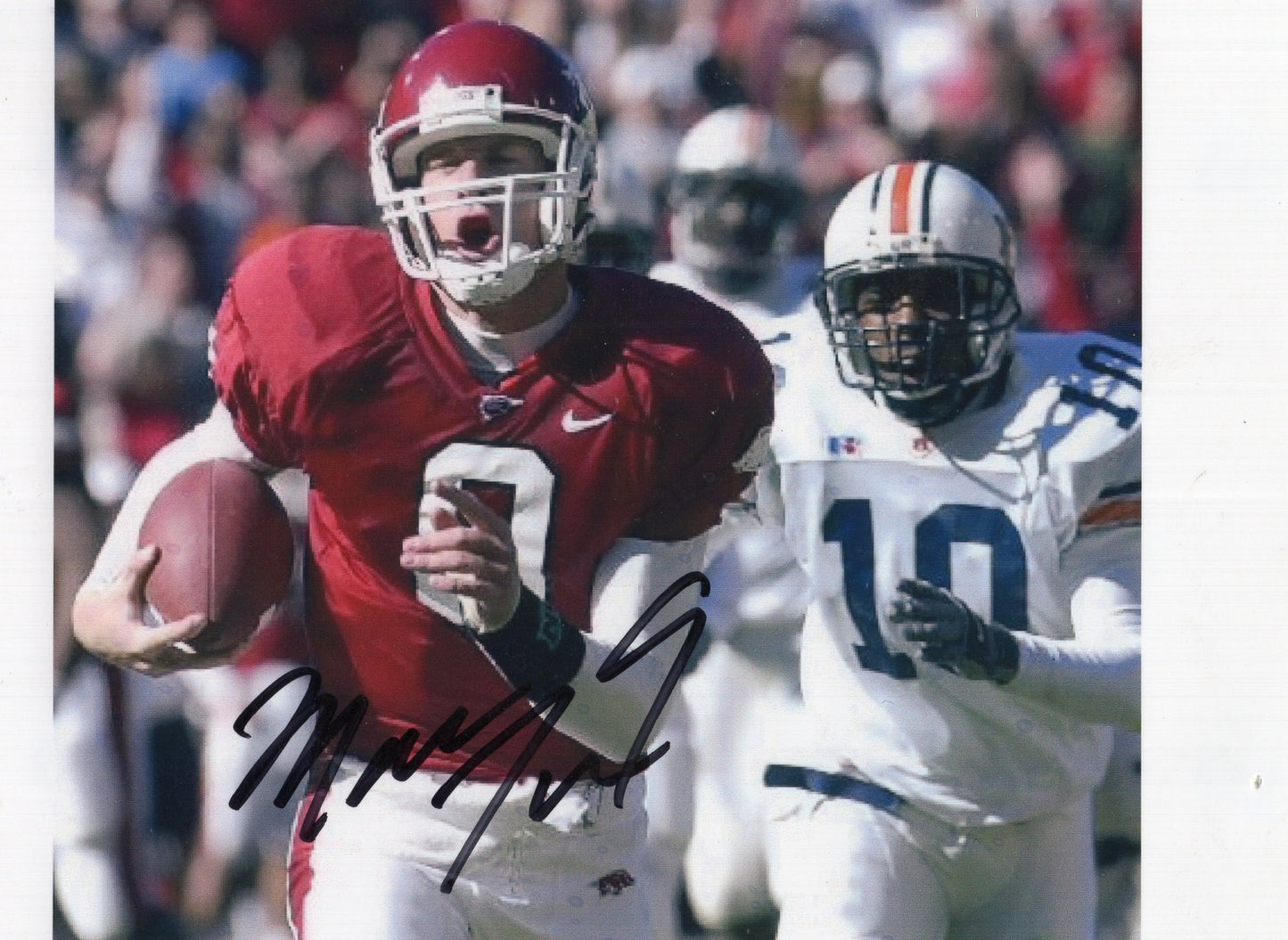 Matt Jones #9 Red Jersey Auburn Game Autograph Photo Arkansas Razorbacks Football 8.5" x 5.25"