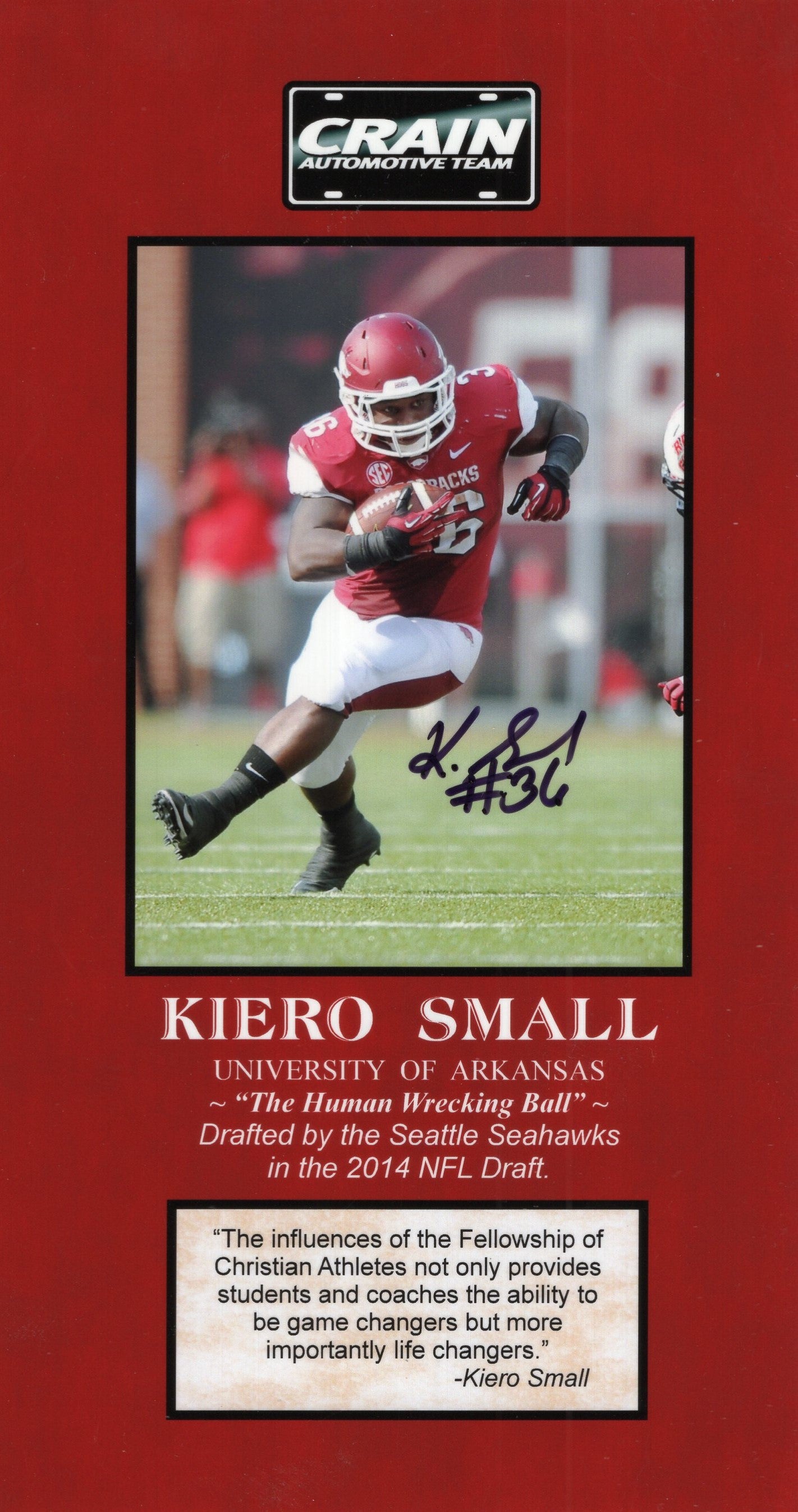 Kiero Small Autograph FCA Photo Arkansas Razorbacks Men's Basketball 5" x 9"