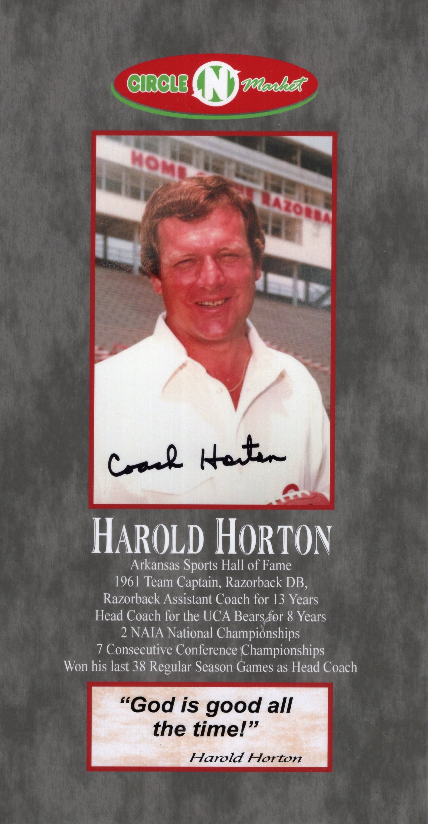 Coach Harold Horton Autograph Photo Arkansas Razorbacks Football 5.5" x 10"