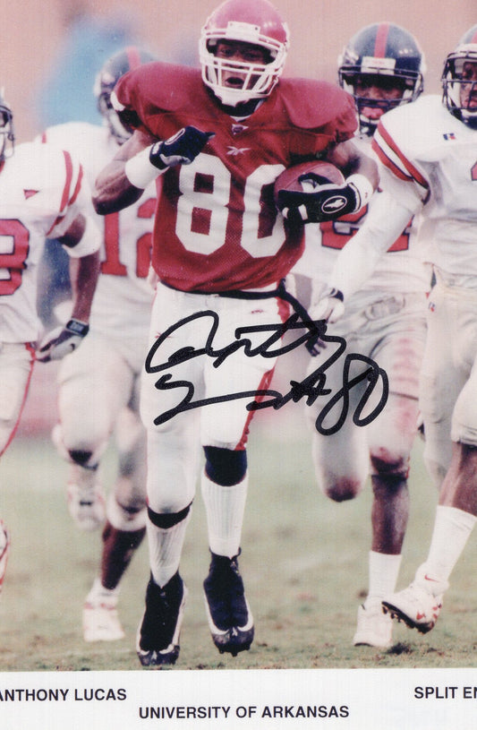 Anthony Lucas #80 Red Jersey Autograph Photo Arkansas Razorbacks Football 4" x 6"