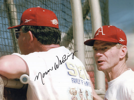 Coach Norm DeBriyn Batting Practice Autograph Photo Arkansas Razorbacks Baseball 11" x 8.5"