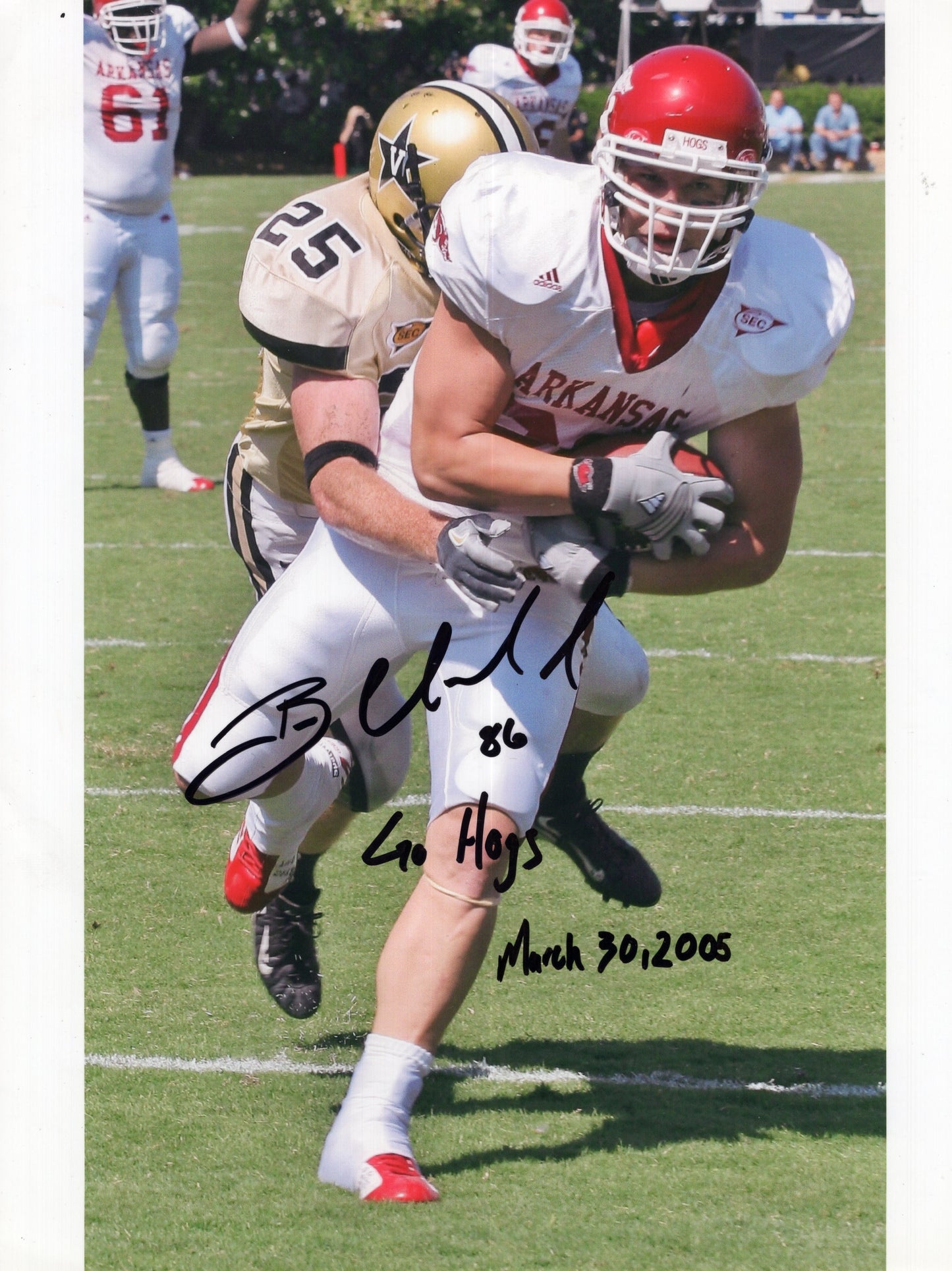 Ben Cleveland #86 Vandy Game Go Hogs Inscription Autograph Photo Arkansas Razorbacks Football 8.5" x 11"