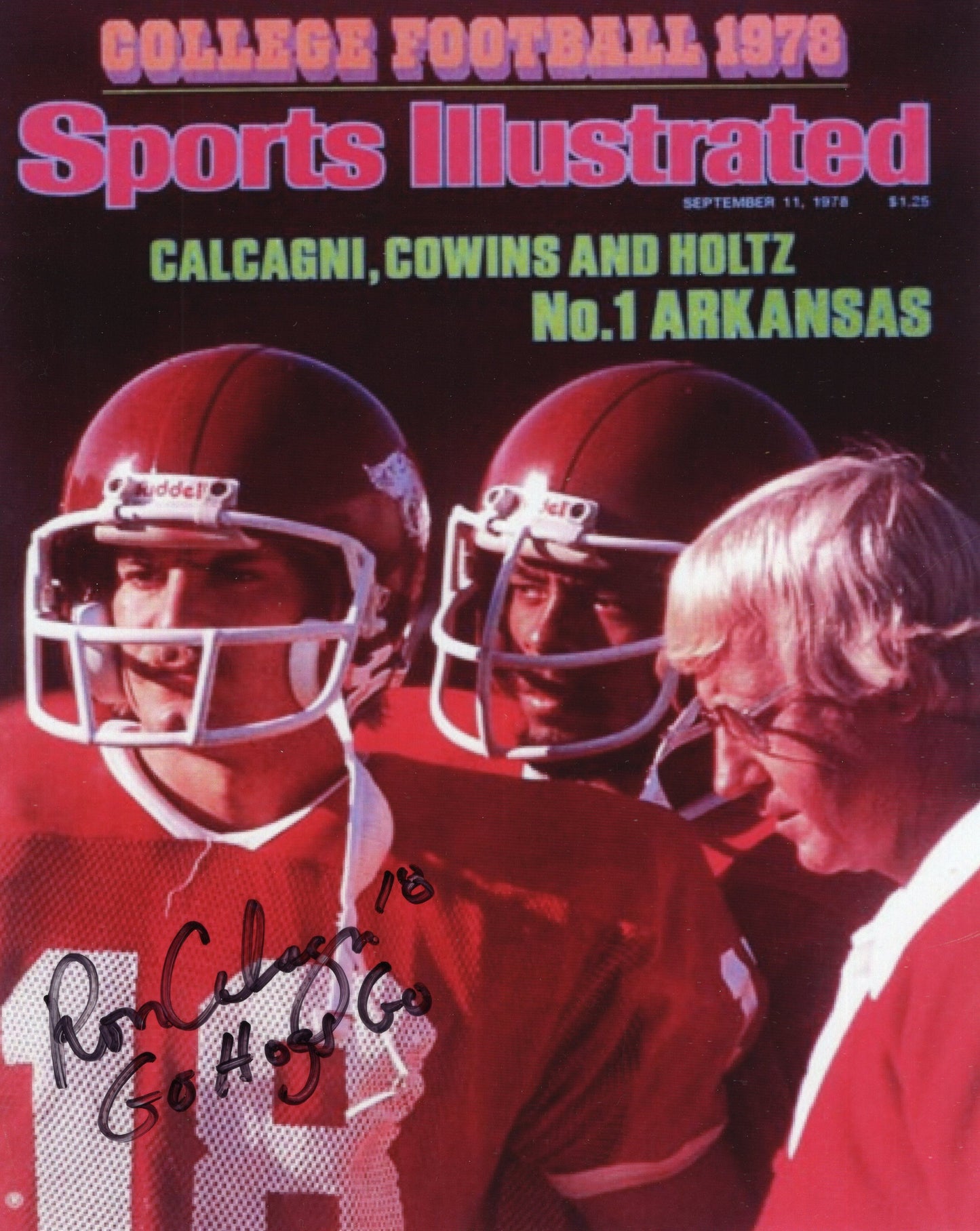 Ron Calcagni #18 Sports Illustrated 1978 Cover Autograph Photo Arkansas Razorbacks Football 8.5" x 11"