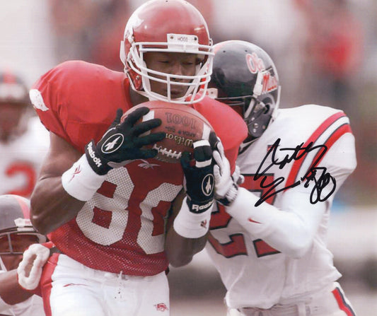 Anthony Lucas #80 Red Jersey Ole Miss Game Autograph Photo Arkansas Razorbacks Football 11" x 8.5"