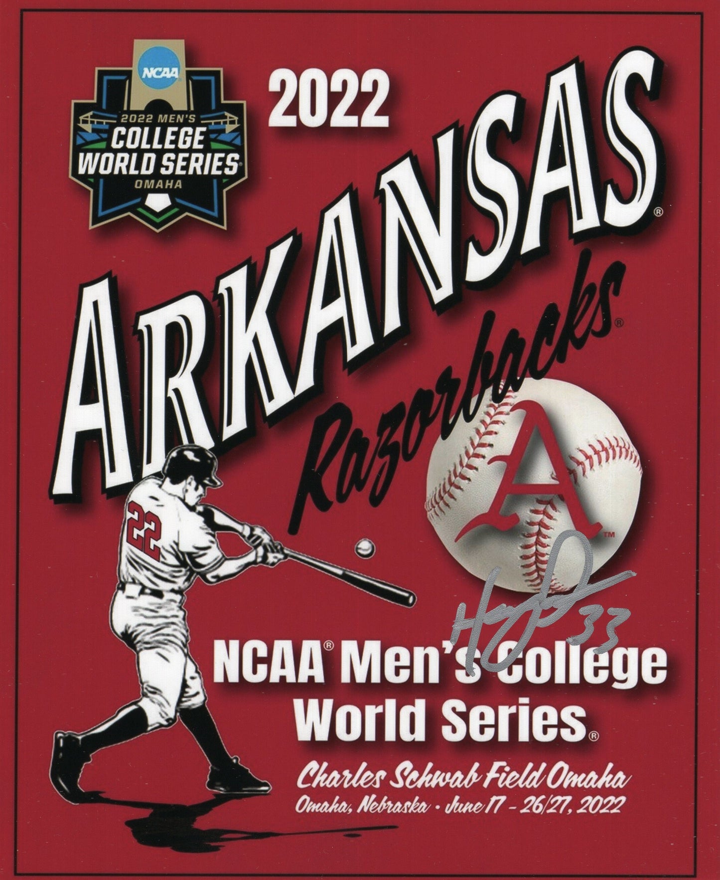 Hagen Smith Autograph College World Series Print Arkansas Razorbacks Baseball 8" x 10"