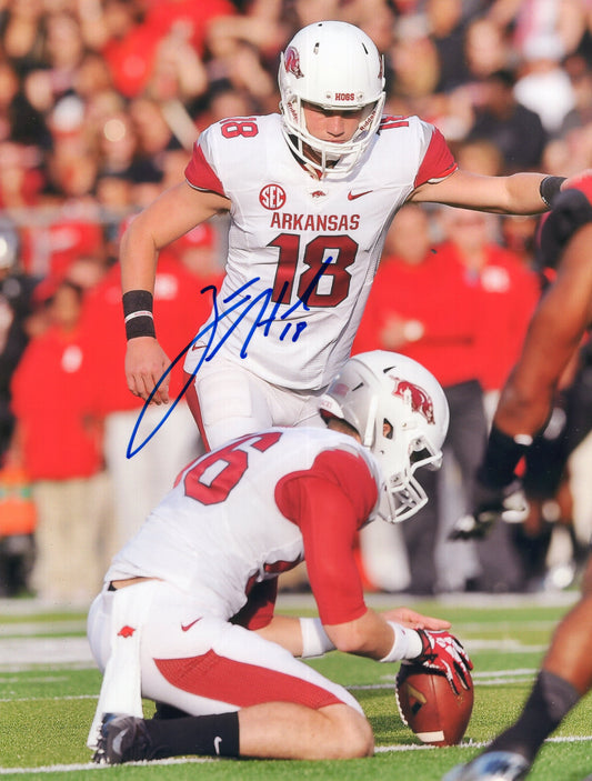 Zach Hocker #18 White Jersey Autograph Photo Arkansas Razorbacks Football 8.5" x 11"