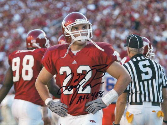 Tony Bua #22 Red Jersey ATL 408 Autograph Photo Arkansas Razorbacks Football 11" x 8.5"