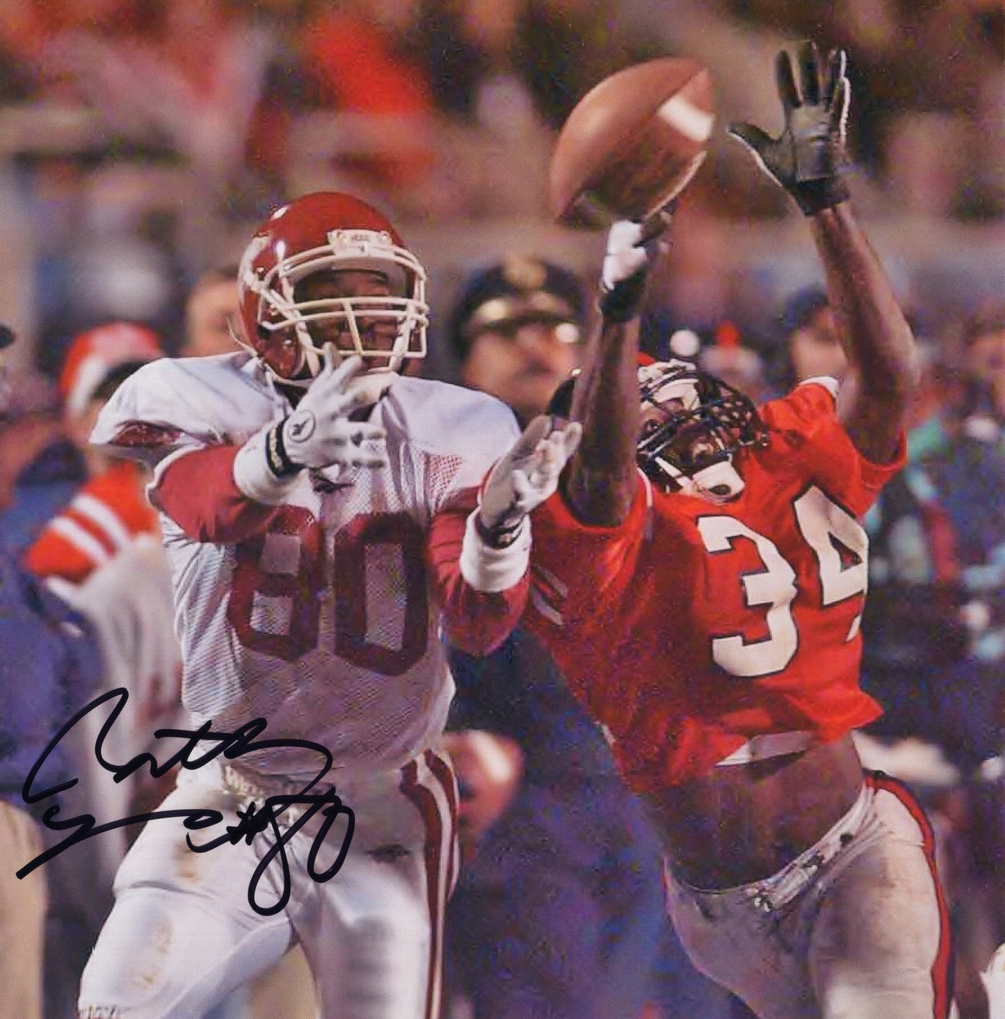 Anthony Lucas #80 White Jersey Autograph Photo Arkansas Razorbacks Football 11" x 8.5"