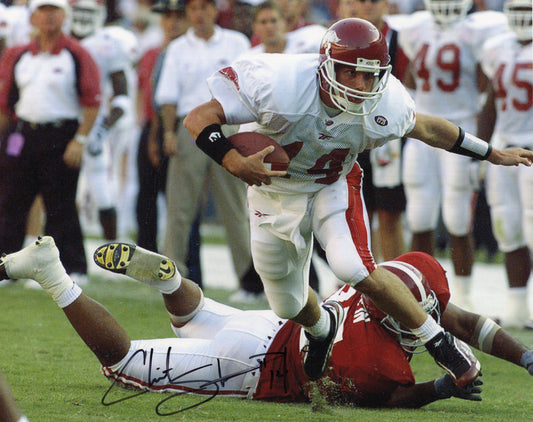 Clint Stoerner #14 White Jersey Alabama Game Autograph Photo Arkansas Razorbacks Football 11" x 8.5"